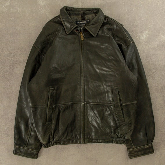 Vintage Nautica Leather Jacket Large Black - image 1