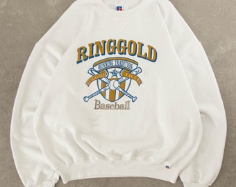 Sweat-shirt de baseball Russell Athletic Ringgold vintage des années 1990, fabriqué aux États-Unis en blanc XXL