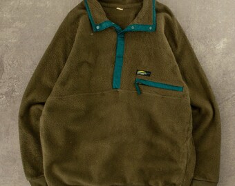 Vintage jaren 1990 drukknoop fleece XL groen