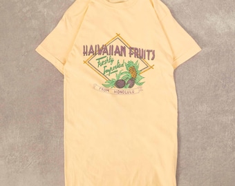 Vintage Hawaiian Fruits Single Stitch T-Shirt Medium Men's 1990s Orange Slogan