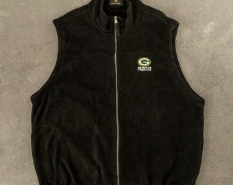 vintage Green Bay Packers - Veste sans manches zippée en polaire XL Noir