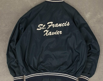 Vintage 90s St. Francis Xaviers Nylon Bomber Jacket XL Womens Blue