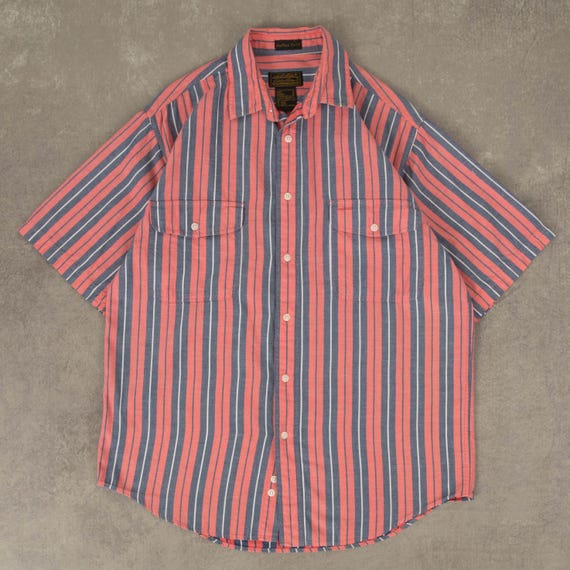 Vintage 1990s Eddie Bauer Striped Short Sleeve Shirt Medium Pink Etsy Canada