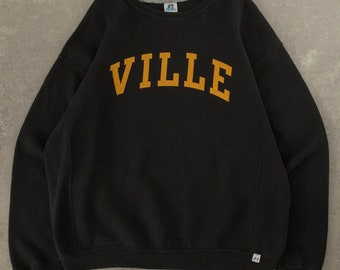 vintage Sweat-shirt Russell Athletic Ville avec logo graphique XL, noir