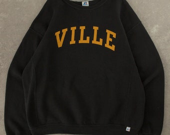 Vintage Russell Athletic Ville Sweatshirt Graphic Logo XL Black