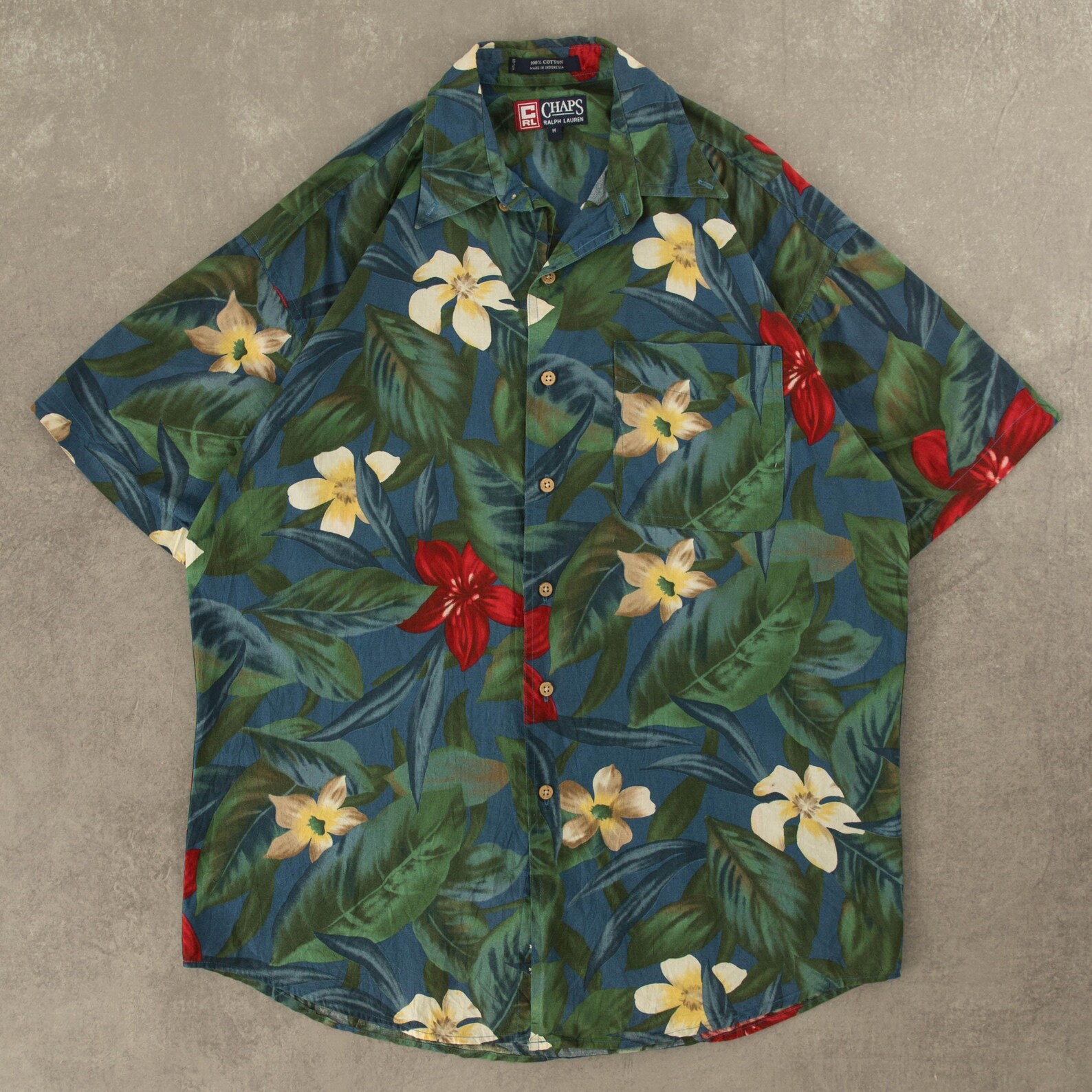 80'S Ralph Lauren CHAPS All-over Print Button-Down Hawaiian Aloha Shirt Men's XL Vintage /eaa443117