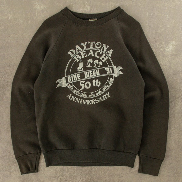 Vintage 1991 Daytona Bike Week Raglan Sweatshirt USA Made Medium Black