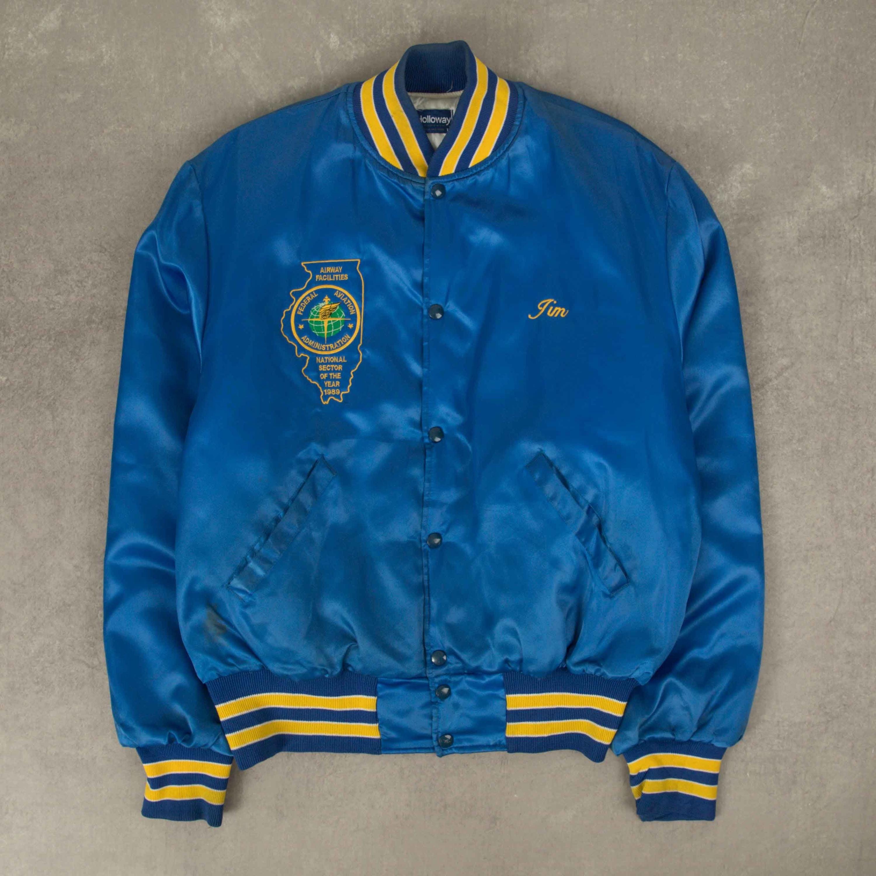 Vintage 80s Airway Facilities Satin Bomber Jacket L Made in
