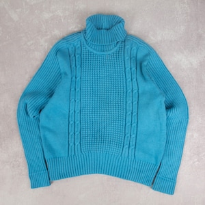 Vintage 90s Patterned Roll Neck Knitted Jumper M Acrylic Women&#39;s Blue Sweater