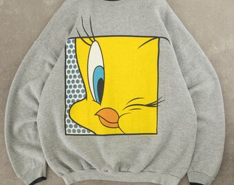 Vintage 1997 Looney Tunes Tweety Sweatshirt USA Made XL Grey