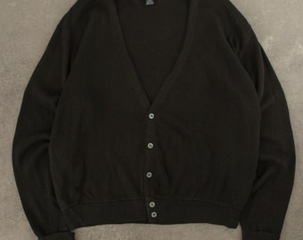 Cardigan tricoté vintage des années 1990 Fabriqué aux États-Unis XL noir