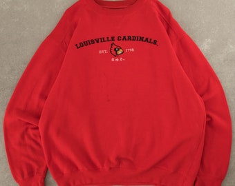 Vintage Louisville Cardinals Embroidered Sweatshirt Large Red