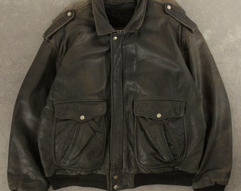 Vintage 1990s G-2 Leather Flight Jacket XL Black