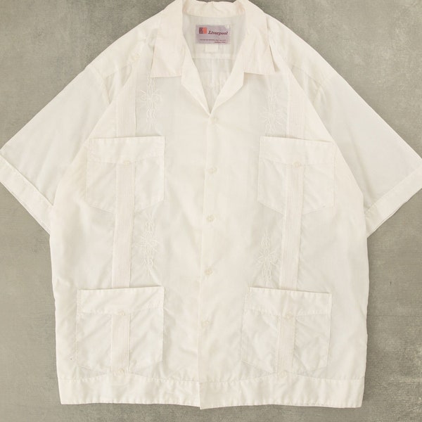 Vintage Guayabera Shirt Mexico Made XXXL White