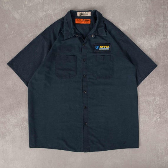 Vintage Red Kap Ntb Tire Service Workwear Shirt 3XL Men's Navy