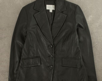 Vintage Y2K Leather Blazer Jacket Small Black