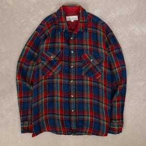 Vintage zwaar geruit overhemd grote blauwe plaid uit Korea uit de jaren 80 voor heren