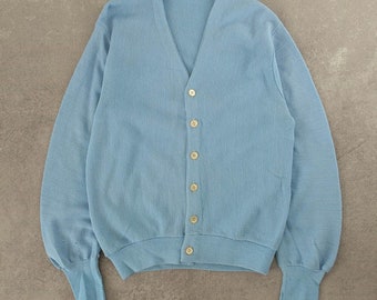 Pull cardigan en tricot vintage des années 1970, bleu moyen