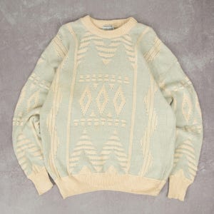Vintage 90s Patterned Knitted Jumper XXS Acrylic Womens Blue Patterned