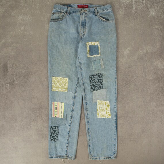 Vintage Levi's 550 Patchwork Jeans W31 L32 Womens Light Blue