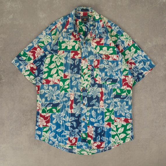 Vintage Chaps Ralph Lauren Tropical Short Sleeve Shirt Medium Blue Etsy