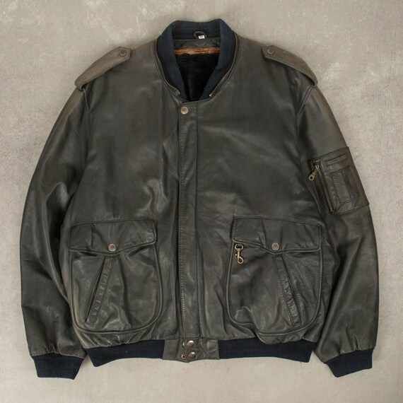 Vintage 90s Sunfaded Leather Bomber Jacket L Mens Washed Vintage 90s Sunfaded Leather Bomber Jacket L Mens Washed