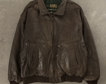 Vintage 1990s A-2 Leather Flight Jacket XXL Brown