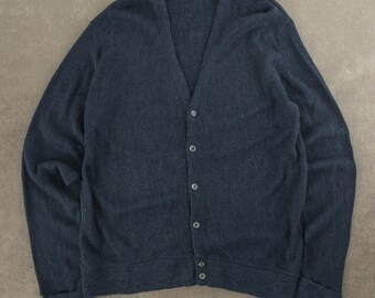 Vintage 1990s Knitted Cardigan USA Made Large Blue