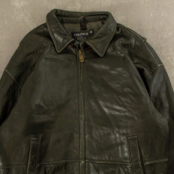 Vintage Nautica Leather Jacket Large Black - image 3