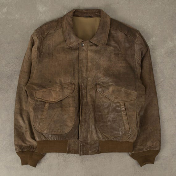 80s A-2 real leather bomber jacket large