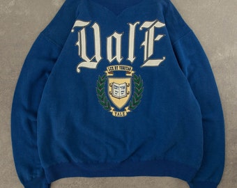 Sweat-shirt Yale University vintage des années 1990 fabriqué aux États-Unis XL bleu