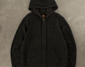 Vintage Timberland Fleece Lined Full Zip Hooded Sweatshirt Large Black
