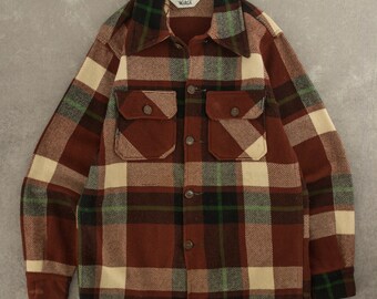 Vintage 1970s Woolrich Checked Wool Shirt Small Brown