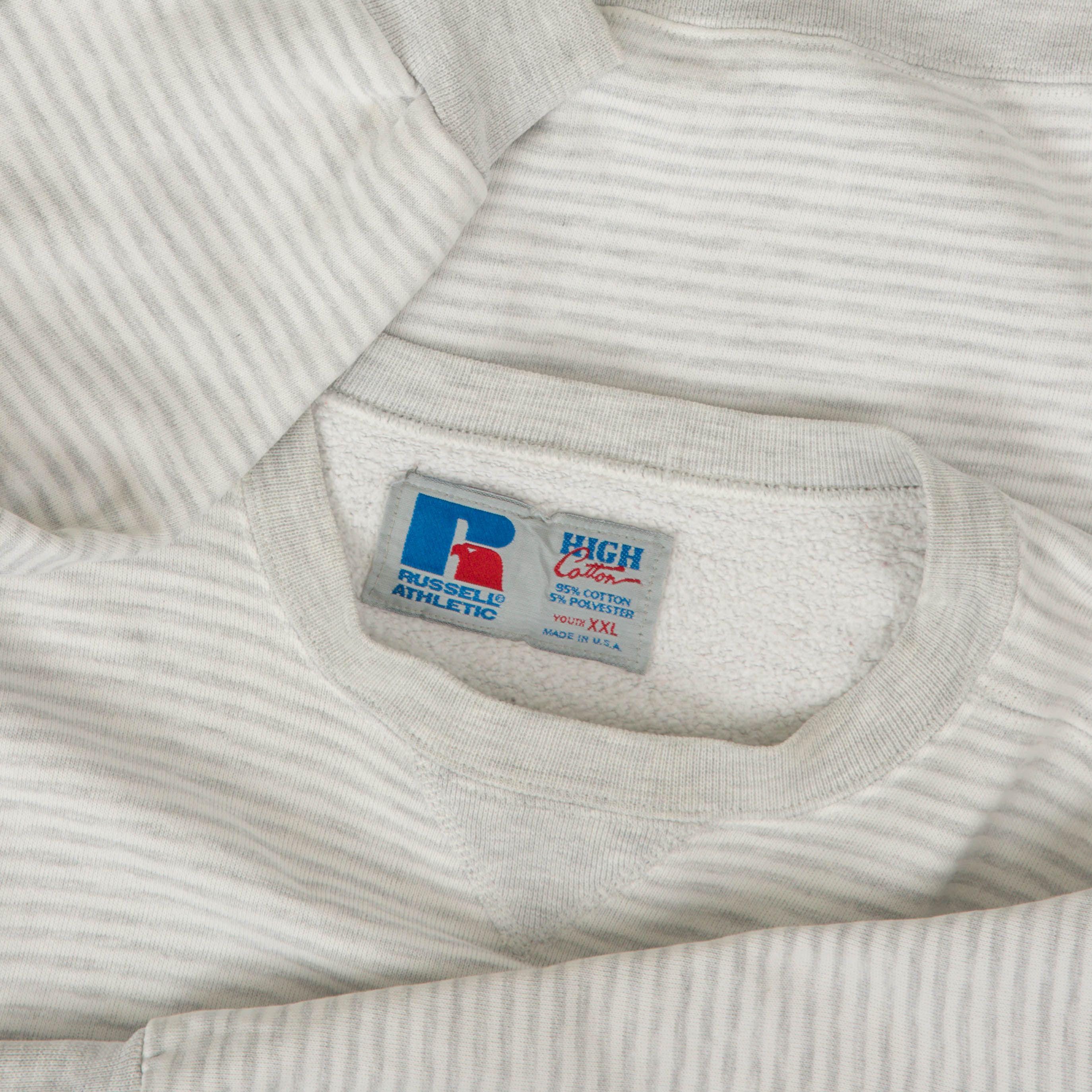 Vintage 1990s Russell Athletic Striped Sweatshirt XXL Grey