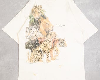 Vintage Lincoln Park Zoo Chicago Single Stitch T-Shirt X-Large Men's 1990s USA Made Cream Animal
