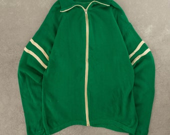 Vintage 1970s Full Zip Track Top Sweatshirt Medium Green