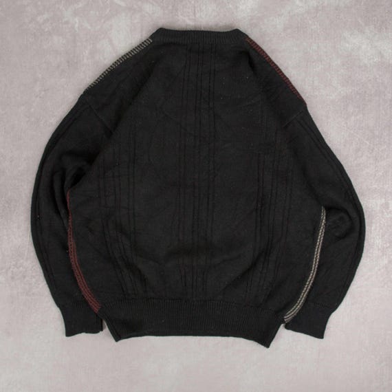 Vintage 90s Patterned Knitted Jumper L Acrylic Women's Black