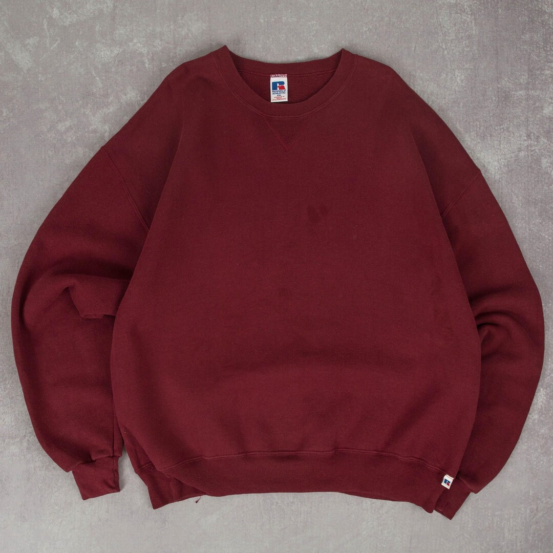 Sweat-shirt Vintage Russell Athletic Bordeaux/rouge Taille L Homme - Coton, Années 90, Coupe Regular