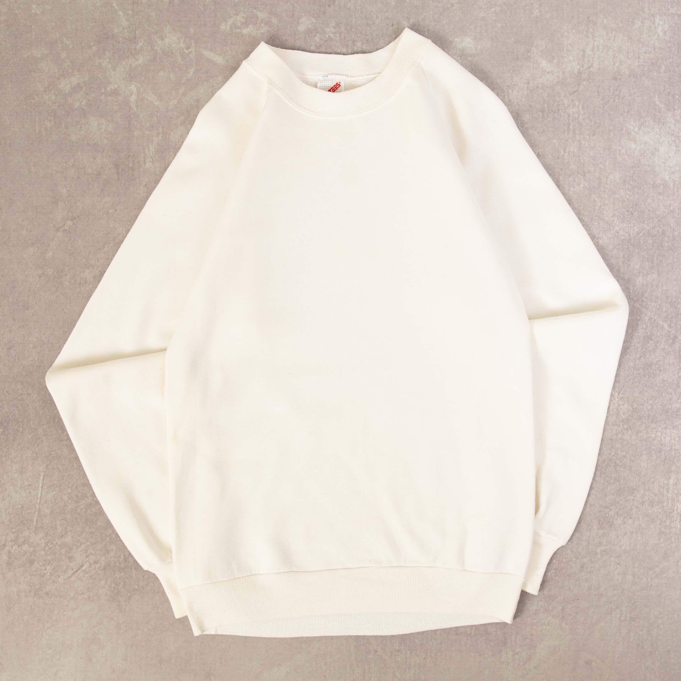Sweat-shirt raglan vierge vintage des années 90 S fabriqué aux États-Unis pour femme blanc uni