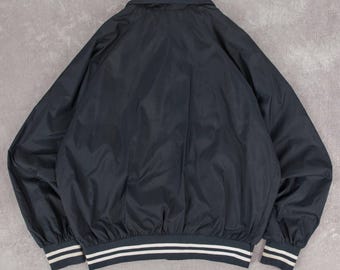 Vintage 80s Collared Nylon Bomber Jacket M Mens Navy Blue