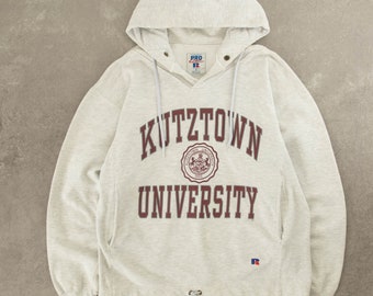 Vintage 1990s Kutztown University Hooded Sweatshirt Medium Grey