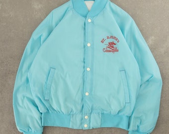 Vintage 1990s St. Anne's Crusaders Bomber Jacket USA Made Small Blue