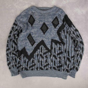 Vintage 90s Patterned Knitted Jumper XL Acrylic Men&#39;s Blue Abstract