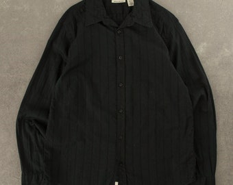 Vintage DKNY Ribbed Shirt Graphic Logo Large Black