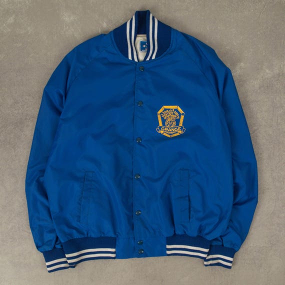 Vintage 1980s Champion P of H Grange Varsity Bomber Jacket XL Blue