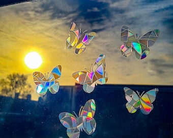 Butterfly Window Suncatchers, Set of 6 Handmade Iridescent Decals