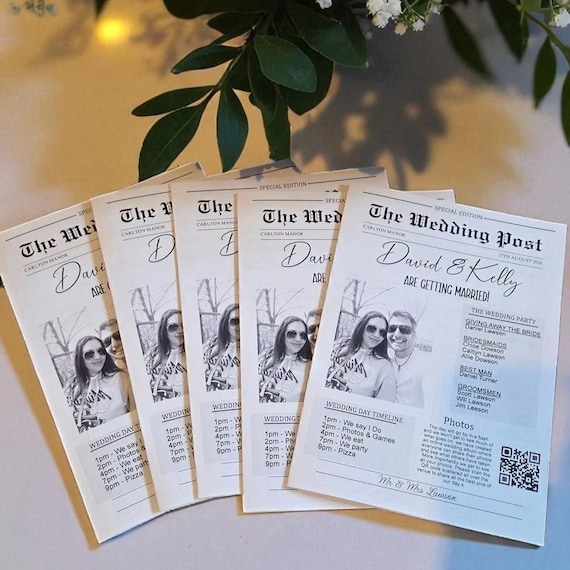 Wedding newspaper, personalised wedding newspaper, wedding stationary