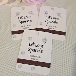 Personalised wedding sparkler tags, let love sparkle tags, wedding favours