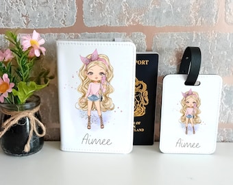 Funda para pasaporte, etiqueta para equipaje y porta pasaporte para niñas personalizada