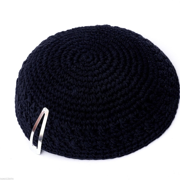 Simple Black Knitted Cotton Yarmulke Kippah Cupples Jewish Kippa Hat Judaica Kipa Including Hair Clip